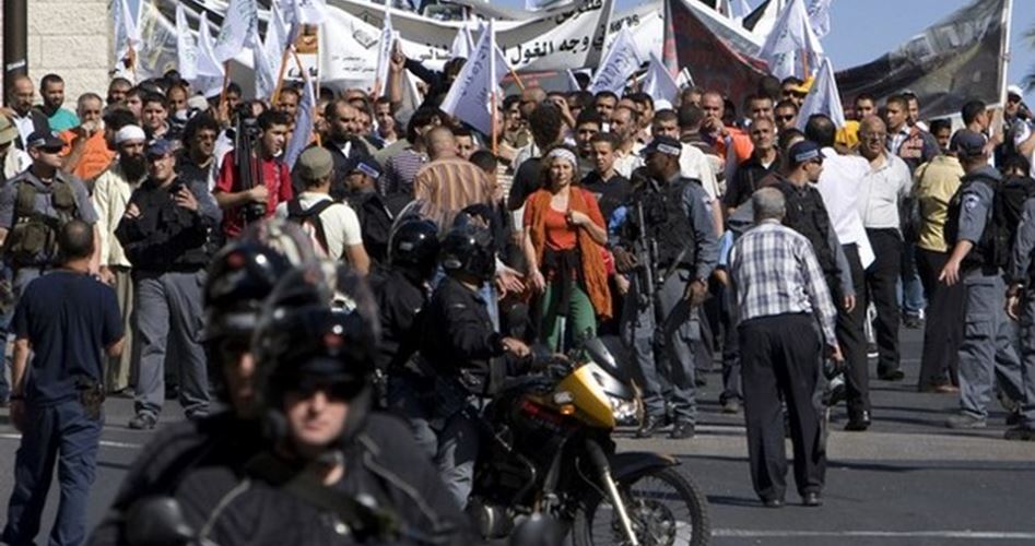 مظاهرة شارك فيها حوالي 1,500 شخص في 6/11/2008 رفضاً لقرار "المحكمة العليا" الصهيونية السماح ببناء متحف التسامح